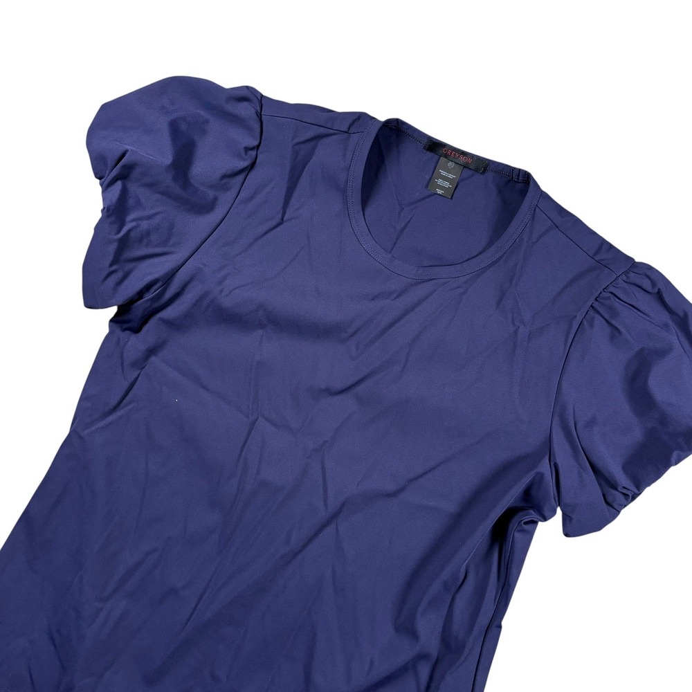 Greyson Puff Sleeve Top Womens S Blue Stretch Performance Performance Sporty